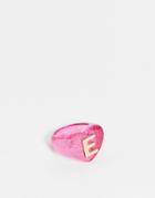 Asos Design Plastic Ring With E Initial-pink