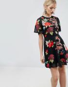 Asos Dobby Embroidered Mini Dress - Black