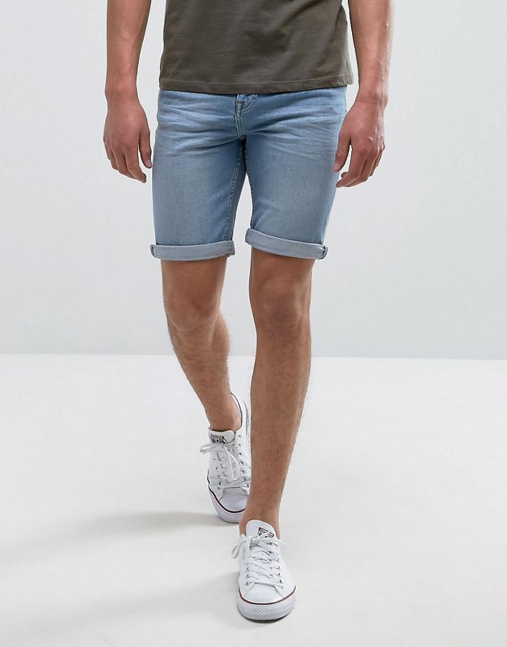 Mango Man Denim Shorts In Light Wash Blue - Blue