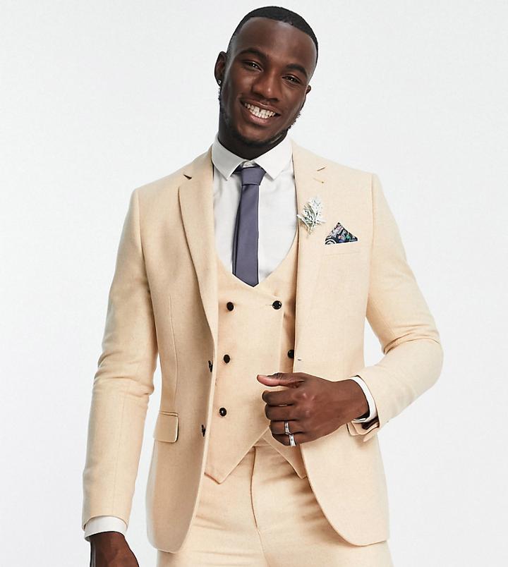 Harry Brown Tall Wedding Tweed Wide Lapel Slim Fit Suit Jacket-neutral