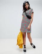 Noisy May Spot And Stripe Print T-shirt Dress - Black