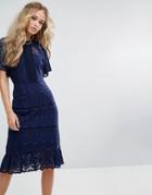 Foxiedox Lace Panel Midi Dress-navy