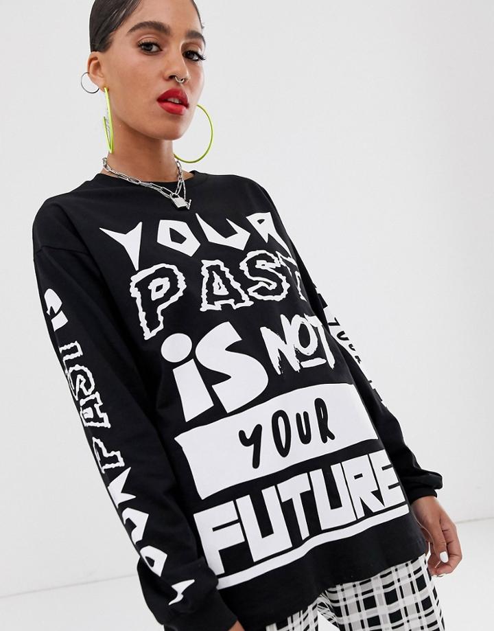 Asos Design Relaxed Long Sleeve T-shirt With Future Motif-black