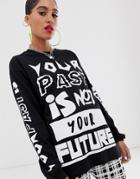 Asos Design Relaxed Long Sleeve T-shirt With Future Motif-black