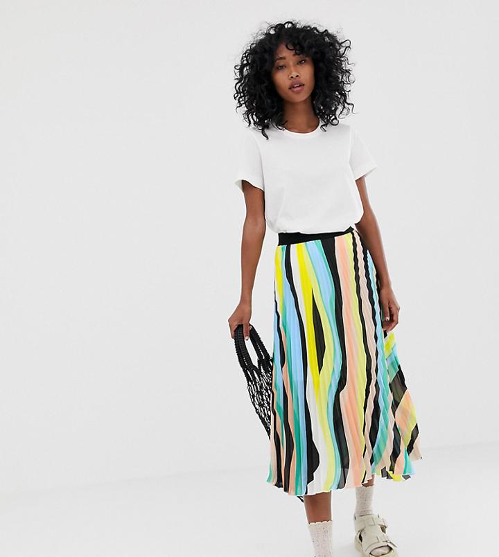 Weekday Pleated Midi Skirt In Multi Swirl Print