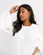 Asos Design Oversized Long Sleeve Top With Ruched Detail And Contrast Stitching