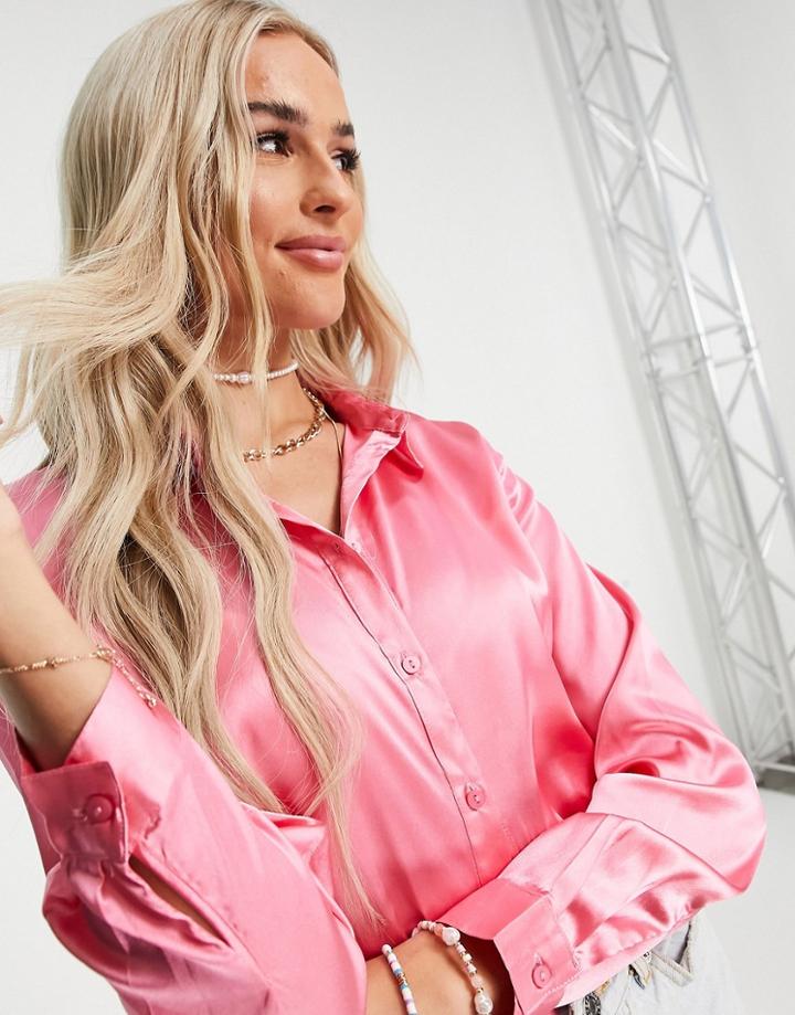 Jdy Fifi Satin Long Sleeve Shirt In Pink