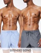 Asos Design 2 Pack Swim Shorts In Navy And Light Blue Short Length-multi