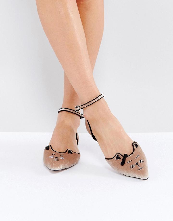 Asos Lexus Cat Pointed Ballet Flats - Beige