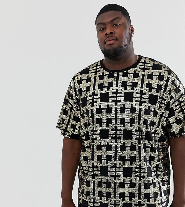 Asos Design Plus Oversized T-shirt With All Over Gold Embellishment - Black