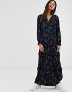Only Pleated Maxi Dress In Floral Print - Navy