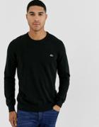 Lacoste Logo Crew Neck Cotton Knit Sweater In Black