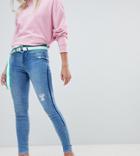 River Island Molly Skinny Jeans With Contrast Panel In Mid Wash - Blue