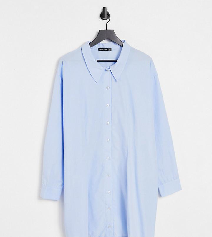 I Saw It First Plus Shirt Dress In Blue-blues