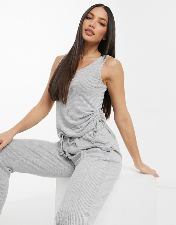 Asos Design Mix & Match Lounge Super Soft Rib Tank With Channelling In Gray Marl
