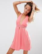 Asos Jersey Ruched Halter Mini Beach Dress - Coral