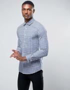 Asos Smart Stretch Slim Poplin Check Shirt With Cutaway Collar - Navy