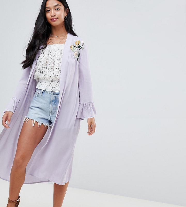 Sisters Of The Tribe Petite Kimono With Embroidery Detail - Purple