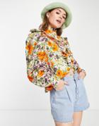 & Other Stories Frill Detail Volume Blouse In Floral Print-multi