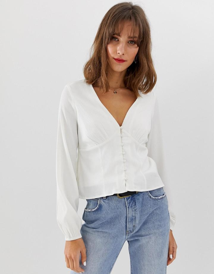 Vero Moda Volume Sleeve Button Through Tea Blouse-cream