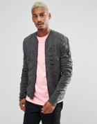 Asos Knitted Quilted Oversized Bomber In Charcoal - Gray