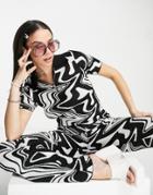 Asos Design Sweater With Collar In Mono Pattern - Part Of A Set-black