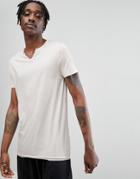Asos Design Slinky T-shirt With Notch Neck In Beige - Beige