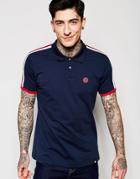 Pretty Green Polo Shirt In Pique With Stripe Shoulders Navy - Navy