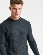 River Island Long Sleeve Cable Knit Sweater In Gray-grey