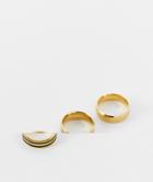 Asos Design 3-pack Stainless Steel Band Ring Set In Gold Tone And Black Details