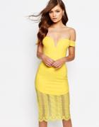 Ginger Fizz Lace Hem Pencil Dress - Yellow