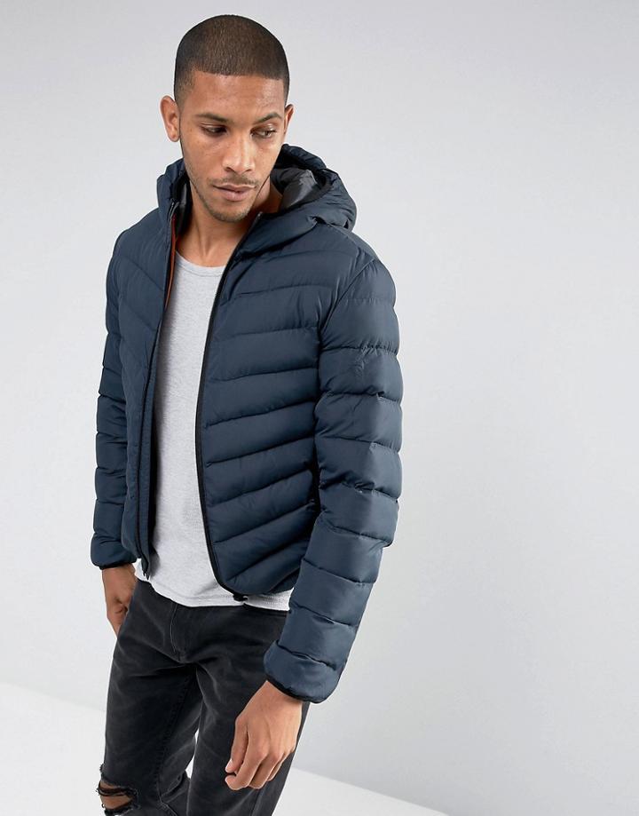 Brave Soul Hooded Padded Jacket - Navy