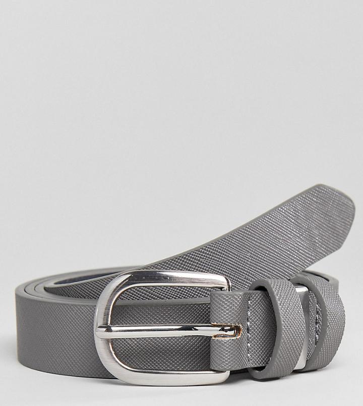 Asos Plus Smart Skinny Faux Leather Belt In Gray With Metal Keepers - Gray