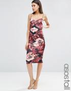 Asos Tall Floral Deep Plunge Strappy Scuba Midi Dress - Multi