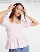Envii Peplum Milkmaid Top In Pink Gingham - Part Of A Set