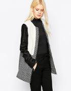 Influence Mixed Fibre Color Block Coat - Black