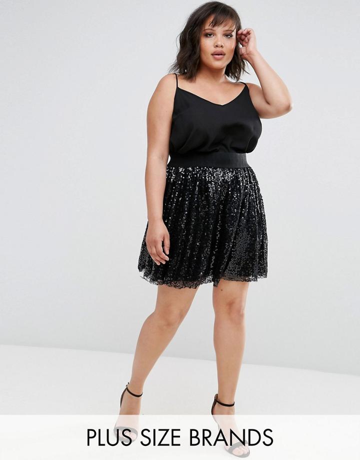 Elvi Lace Sequin Gathered Skirt - Black