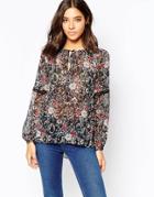 Warehouse Tie Neck Printed Gypsy Blouse - Multi