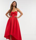 True Violet Oversized Bow High/low Midi Dress In Red