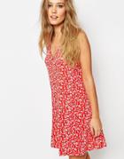 Asos Sleeveless Button Through Swing Dress In Ditsy Print - Red