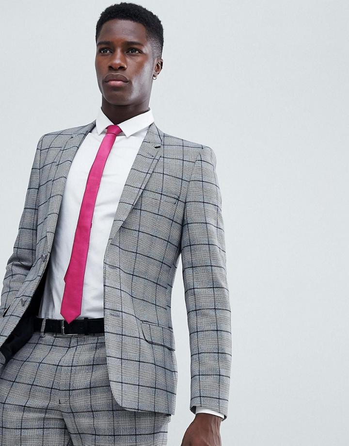Asos Design Skinny Suit Jacket In Prince Of Wales Check - Gray