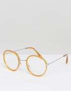 Asos Round Glasses In Honey Double Layer Frame - Brown