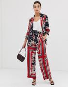 River Island Wide Leg Pants In Scarf Print-red