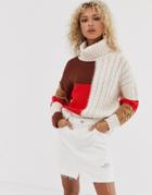 Brave Soul Kuna Color Block Turtleneck Sweater-cream