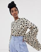 Asos Design High Neck Top In Pebble Print With Fluted Sleeve - Multi
