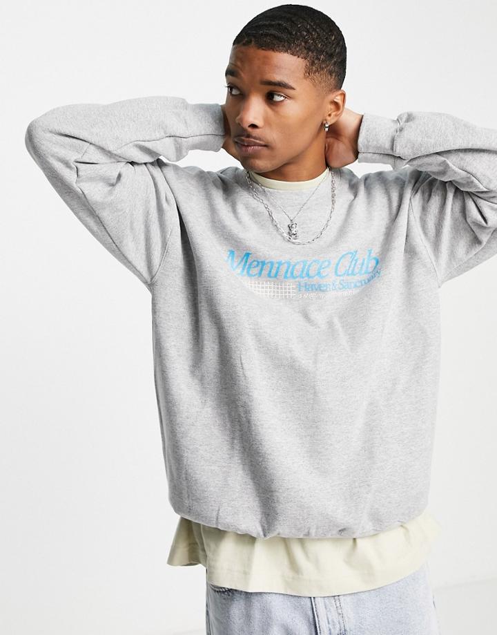 Mennace Sweatshirt In Gray With Club Chest Print-grey