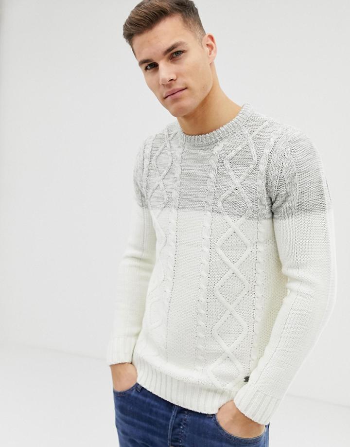 Brave Soul Contrast Cable Rib Sweater - Cream