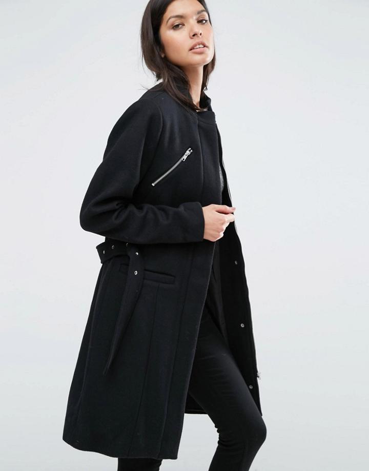 Y.a.s Alia Zip Front Tailored Coat - Black
