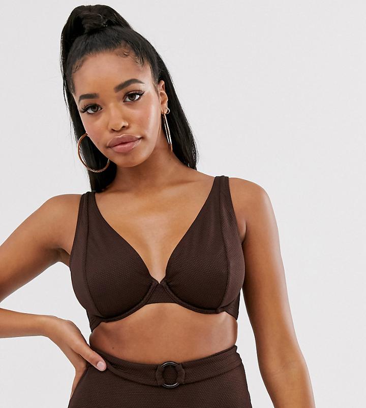 Peek & Beau Fuller Bust Exclusive Underwired Bikini Top In Coffee Rib Dd-g Cup-brown