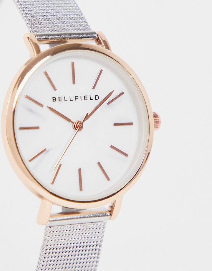 Bellfield Classic Mesh Bracelet Watch In Silver And Rose Gold-multi